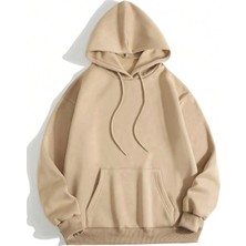 Düz Kapüşonlu Sweat - Bej