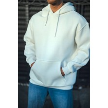 Üç Iplik Penye Kapşonlu Basic Sweatshirt - Beyaz