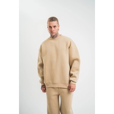 Uzun Kol Bisiklet Yaka Basic Sweatshirt - Bej
