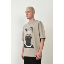 Erkek Baskılı T-Shirt Kısa Kol Bisiklet Yaka Rahat Kalıp Tişört - Boyalı Gri