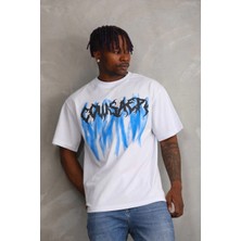 Baskılı Oversize T-Shirt - Beyaz