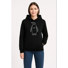 Kadın 3 Iplik Pamuklu Kapüşonlu Hoodie Sweatshirt Nihilist Penguen Baskılı - Siyah
