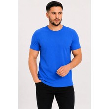 Erkek Basic Tişört Bisiklet Yaka Kısa Kol Günlük Yazlık Slim Fit T-Shirt - Saks Mavisi