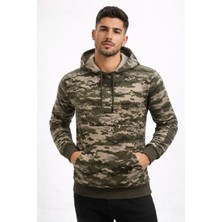 Erkek Kamuflaj Desenli 2 Iplik 4 Mevsim Kapüşonlu Kanguru Cepli Hoodie Sweatshirt - Kamuflaj
