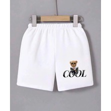 Beli Lastikli Baskılı Mini Şort - Beyaz