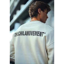Kışlık Bisiklet Yaka Oversize Baskılı Sweatshirt - Beyaz