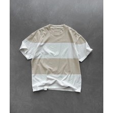 Bisiklet Yaka Parçalı T-Shirt - Bej