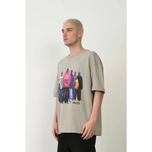 Erkek Baskılı T-Shirt Kısa Kol Bisiklet Yaka Rahat Kalıp Tişört - Boyalı Gri