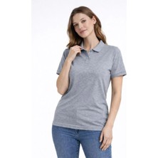 Kadın Polo Yaka Tişört Pike Kumaş Kısa Kol Regular Fit Yazlık T-Shirt - Gri