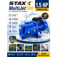 Staxx Power MULTIJET100 1100W 1.5hp Tam Güç Tam Bakır Sargılı Jet Pompa Bahçe Sulama Hidroforu