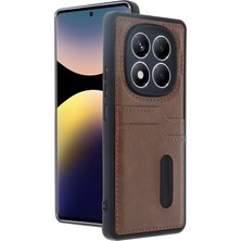 Zenvia Mey Ithalat®   Redmi Note 14 Pro 5g Kılıf Sara Kartvizitli Deri Kılıf - Taba