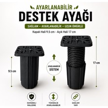 Nzb Siyah Ayarlanabilir Kare Başlı Destek Ayağı 9.5X17 cm Sert Plastik Mobilya Dolap Masa Ayağı
