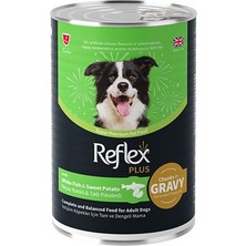 Reflex Plus Sos Içinde Et Parçacıklı Beyaz Balıklı ve Tatlı Patatesli Yetişkin Köpek Konservesi 6 Adet 400 gr