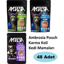 Ambrosia Kuzulu Yetişkin/ Balıklı Yetişkin/tavuklu Yavru Pouch Kedi Maması 48 Adet