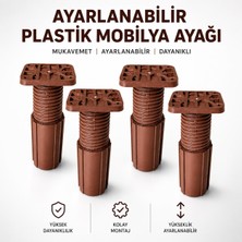 Nzb (4 Adet) Kahve Uzayabilir Kare Başlı Destek Ayağı 9,5X17 cm Sert Plastik Ayarlanabilir Mobilya Ayağı