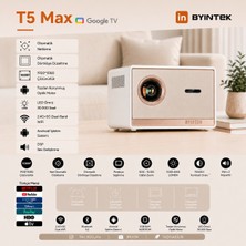 Byintek T5 Max Projeksiyon Cihazı, Lisanslı Google TV, Full HD 1080P, 1000 ANSI Lümen, HDR10, Otomatik Odaklama, Otomatik Trapez Düzeltme, Wi-Fi, Bluetooth 5.0, Sızdırmaz Optik Motor