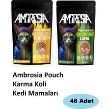 Ambrosia Tavuklu Yetişkin/kuzulu Yetişkin Pouch Kedi Maması 48 Adet