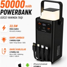 Seyoni 50.000 Mah Yüksek Kapasiteli Powerbank, 22.5W Hızlı Şarj, Çoklu Kablo, Kamp Işığı ve Fener Özellikli