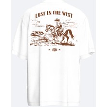Fandr Studio Beyaz Oversize Lost In The West Unisex T-Shirt