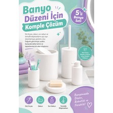 Depozee Şık Görünümlü Beyaz Banyo Aksesuar Takımı 5 Parça Günlük Kullanıma Uygun Set