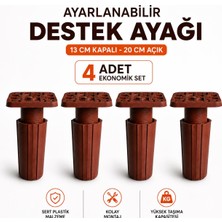 Nzb 4 Adet Kahve Uzayabilir Kare Başlı Sert Plastik Destek Ayağı 13X20 cm Ayarlanabilir Mobilya Ayağı