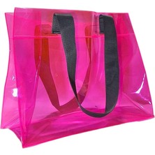 R&m Promosyon Su Geçirmez Şeffaf Pvc Kadın Plaj ve Omuz Çantası - Pembe (3 Farklı Renkli Sap Seçeneği)