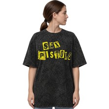 Sevbano Sex Pistols Rock Metal Müzik Grubu Sırt Baskılı Unisex Oversize Eskitme Yıkamalı Tişört