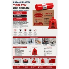 Kazanç Plastik Tıbbi Atık Orta Boy 55X60 cm Baskılı 20'li 20 Rulo 50 Mikron Çöp Torbası