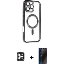 Marsilyan™- iPhone 16 Pro Max Kılıf Nova Işık Özel Seri - Siyah 3D Antistatik Hayalet Cam Ekran Koruyucu + Pvd Metal Kamera Lens - Sh