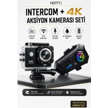 Neffo Motorcu Seti 4K Aksiyon Kamera + Intercom V10 – Motorcu interkom Sürüş İletişim Ve Çekim Seti
