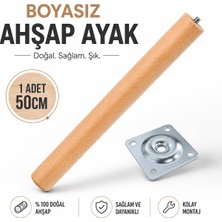 Nzb (1 Adet) Bohem 50 cm Doğal Ahşap Boyasız Silindir Sehpa Ayağı - (1 Adet) 4x4 Metal Montaj Aparatı