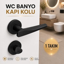 Badem10 Özen Royal Mat Siyah Wc Banyo Kapı Kolu Yuvarlak Rozetli Oda Kapı Kolu 1 Takım Modern Tasarım