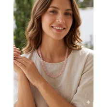Rose Doğaltaş 8 Mm kalp tasarım kolye pembe kuvars