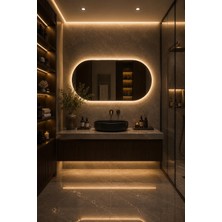 Albus Home Terra 50X100 LED Aydınlatmalı Dekoratif Banyo Aynası Dokunmatik Buğu Önleyici Çerçevesiz Cam