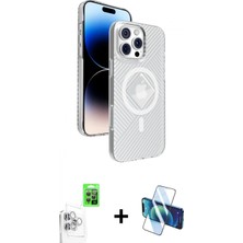Marsilyan™- iPhone 16 Pro Kılıf Nova Modern Prime - Siyah 3D Antistatik Cam Ekran Koruyucu + Beyaz Raze Metal Kamera Lens