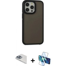 Marsilyan™- iPhone 13 Pro Max Kılıf Eksen Işık - Siyah 3D Antistatik Cam Ekran Koruyucu + Pers Alüminyum Kamera Lens - Sabe