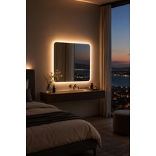Albus Home Ibiza 80X70 LED Aydınlatmalı Dekoratif Banyo Aynası Dokunmatik Buğu Önleyici Çerçevesiz Cam
