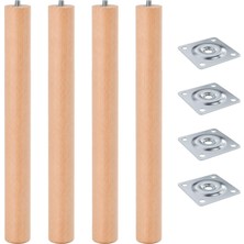 Nzb (4 Adet) Bohem 50 cm Doğal Ahşap Boyasız Silindir Sehpa Ayağı - (1 Adet) 4x4 Metal Montaj Aparatı
