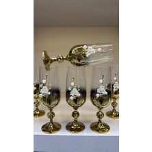 Kristal Ayaklı Titanyum Kaplama Gold Incili Ayaklı Kahve Yanı Su Bardağı 180ML