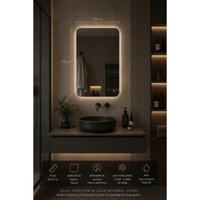 Albus Home Terra 50X100 LED Aydınlatmalı Dekoratif Banyo Aynası Dokunmatik Buğu Önleyici Çerçevesiz Cam
