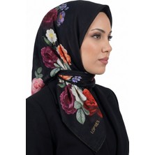 Hadiora Kadın Siyah Zeminli Kırmızı Çiçek Desenli Organik Pamuk Soft Eşarp