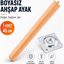 Nzb (1 Adet) Bohem 45 cm Doğal Ahşap Boyasız Silindir Sehpa Ayağı - (1 Adet) 4x4 Metal Montaj Aparatı