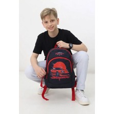 Probag Çocuk Okul Sırt Çantası Erkek Öğrenci Su Geçirmez Araba Supra Desenli Siyah Kırmızı