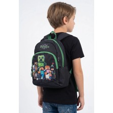 Probag Çocuk Okul Sırt Çantası Erkek Öğrenci Su Geçirmez Minecraft Karakterli Siyah Yeşil