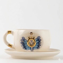 BSK Ceramics Handmade Kelebek Harfli Çay Fincanı Ö Harfi