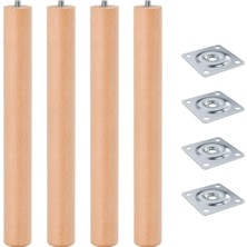Nzb (4 Adet) Bohem 45 cm Doğal Ahşap Boyasız Silindir Sehpa Ayağı - (1 Adet) 4x4 Metal Montaj Aparatı
