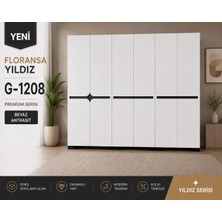VM VERTEX MOBİLYA Floransa G-1208 Yıldız 6 Kapılı 2 Askılıklı Beyaz Antrasit Gardrop