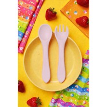 Kitchen Dream Pembe Silikon Bebek Beslenme Seti Bebek Mama Kaşık ve Çatal Seti