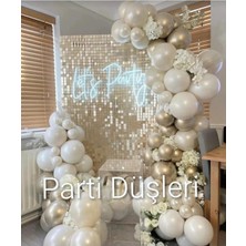 Parti Düşleri Doğum Günü - Nişan - Kutlama Balon Zincir Seti Beyaz Retro Beyaz - Beyaz Altın