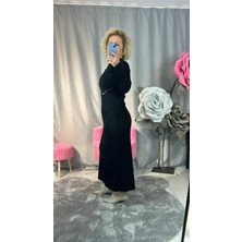 Hülya Şentürk Siyah Fitilli Bel Detaytokalı Elbise